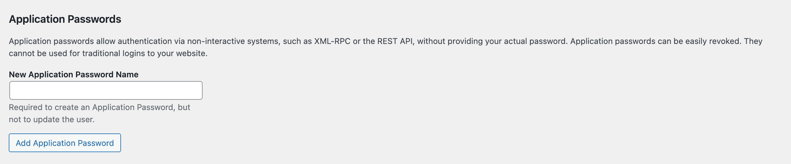 Scroll to the Application Passwords section